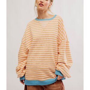 FREE PEOPLE Classic Striped Oversized Crewneck / Latte Combo